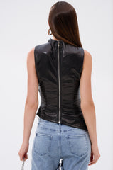 LOCKED AND LOADED FAUX LEATHER BLOUSE
