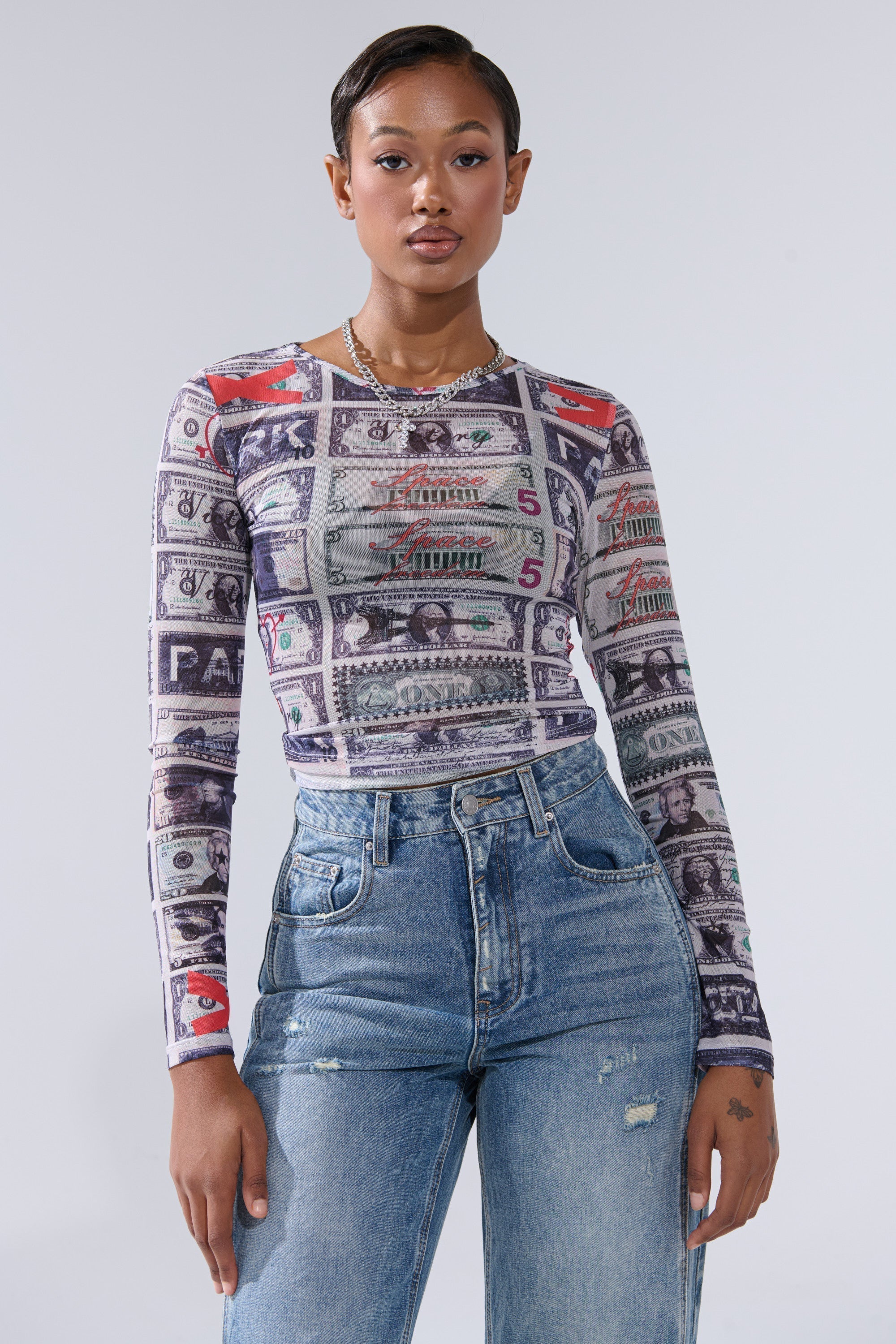 GIMME THE MONEY MESH LONG SLEEVE