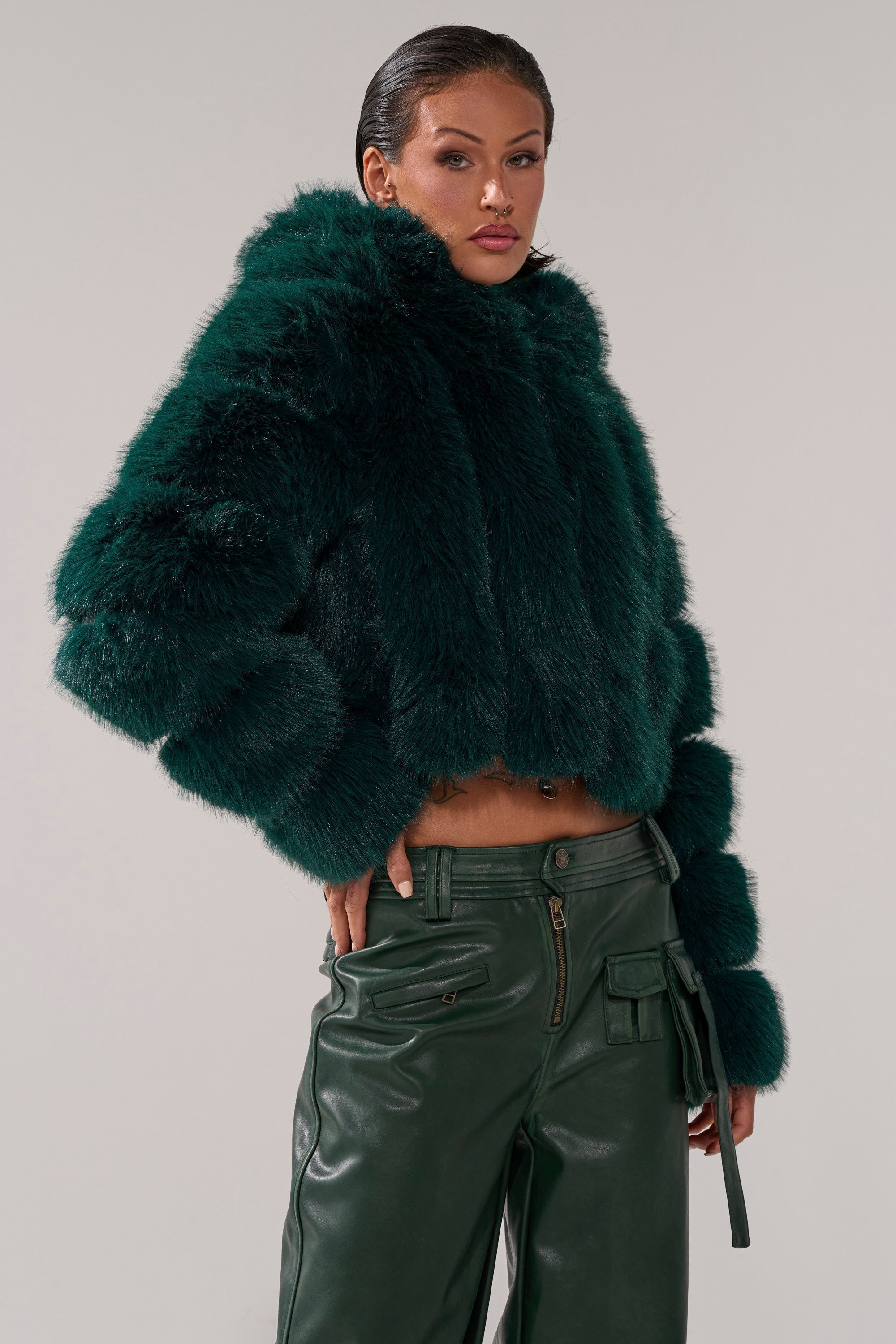 JOLENE FAUX FUR COAT IN EMERALD GREEN