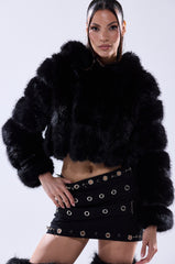 JOLENE FAUX FUR COAT IN BLACK