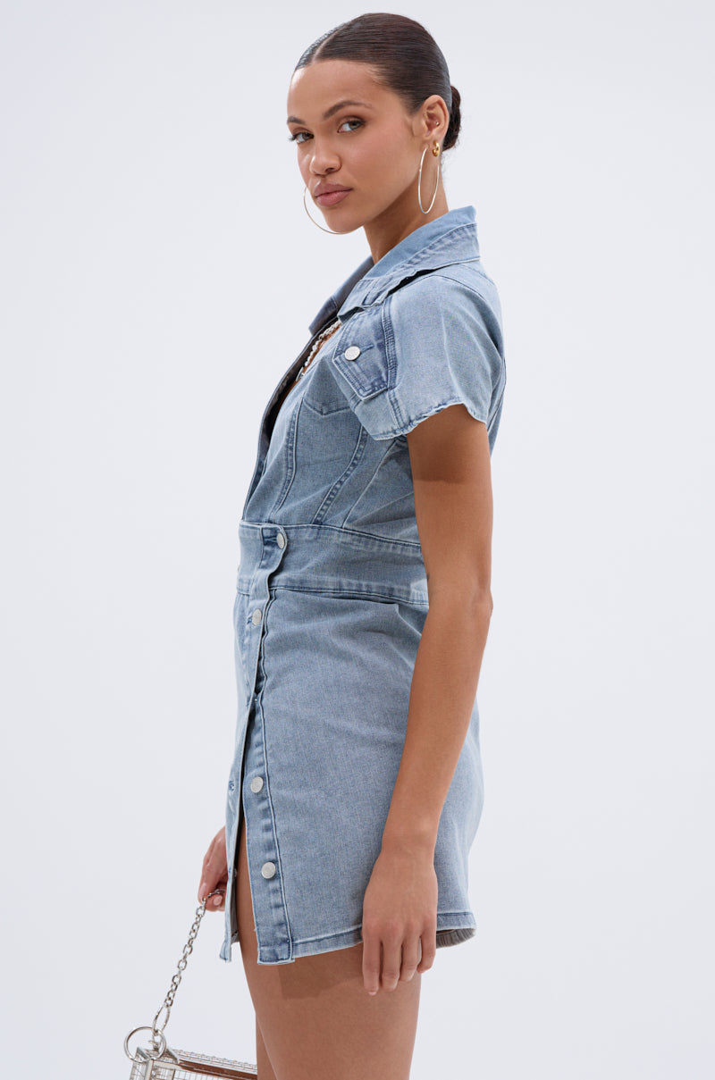 NEVER TOO MUCH DENIM MINI DRESS