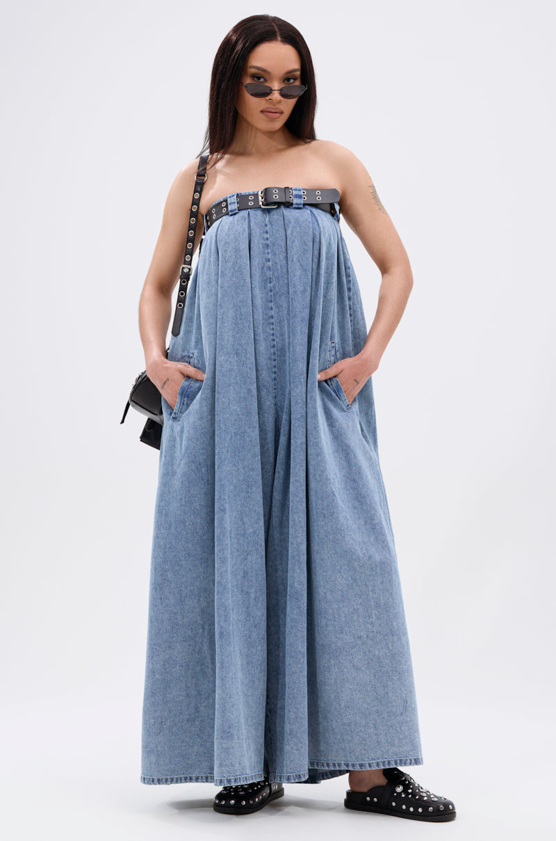 DIANE STRAPLESS OVERSIZED JUMPSUIT IN DENIM