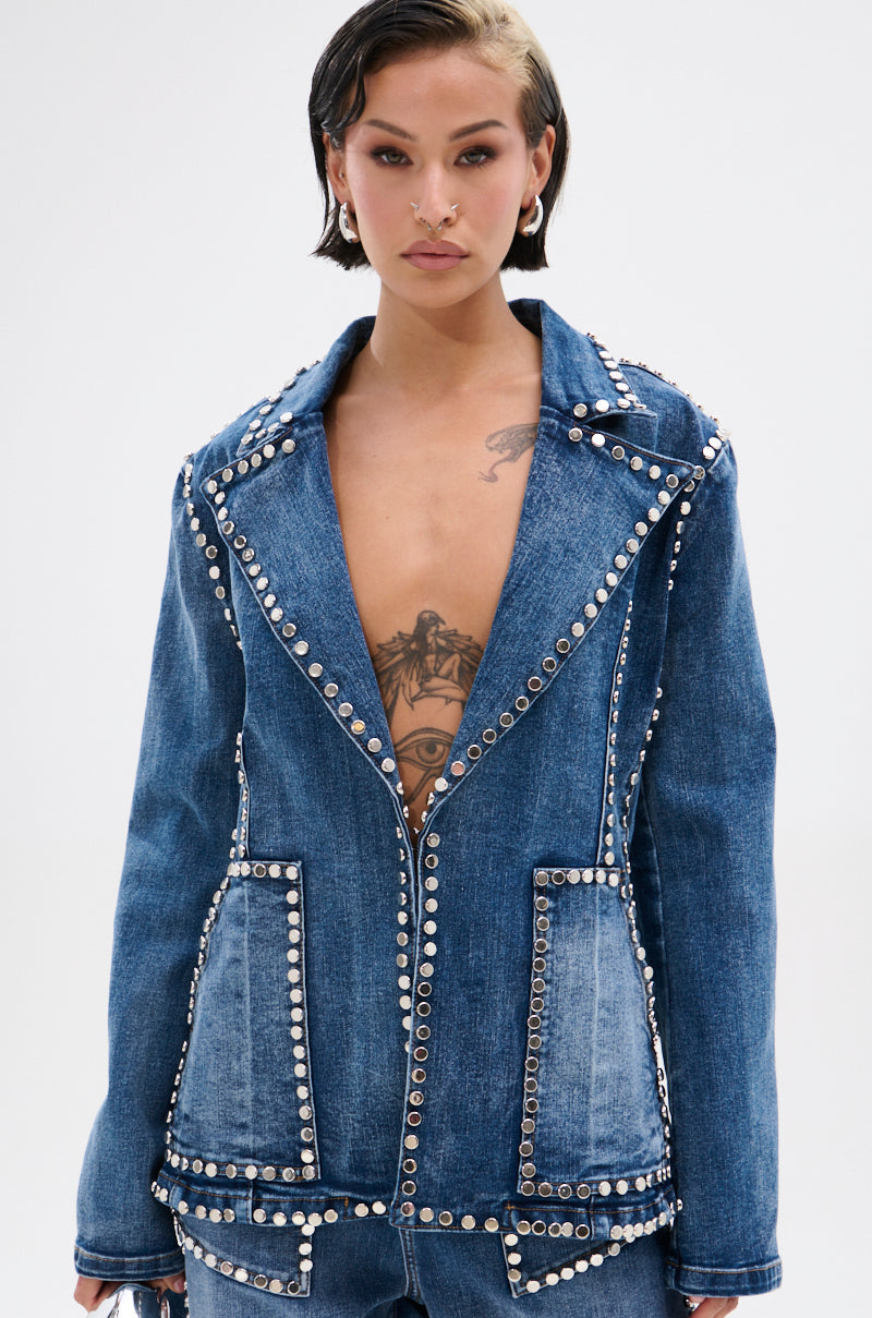 MY OWN THING STUDDED DENIM BLAZER