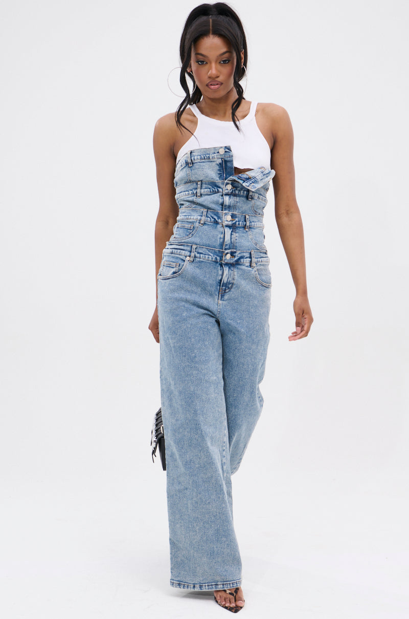 DENIM DENIM DENIM LAYERED JUMPSUIT