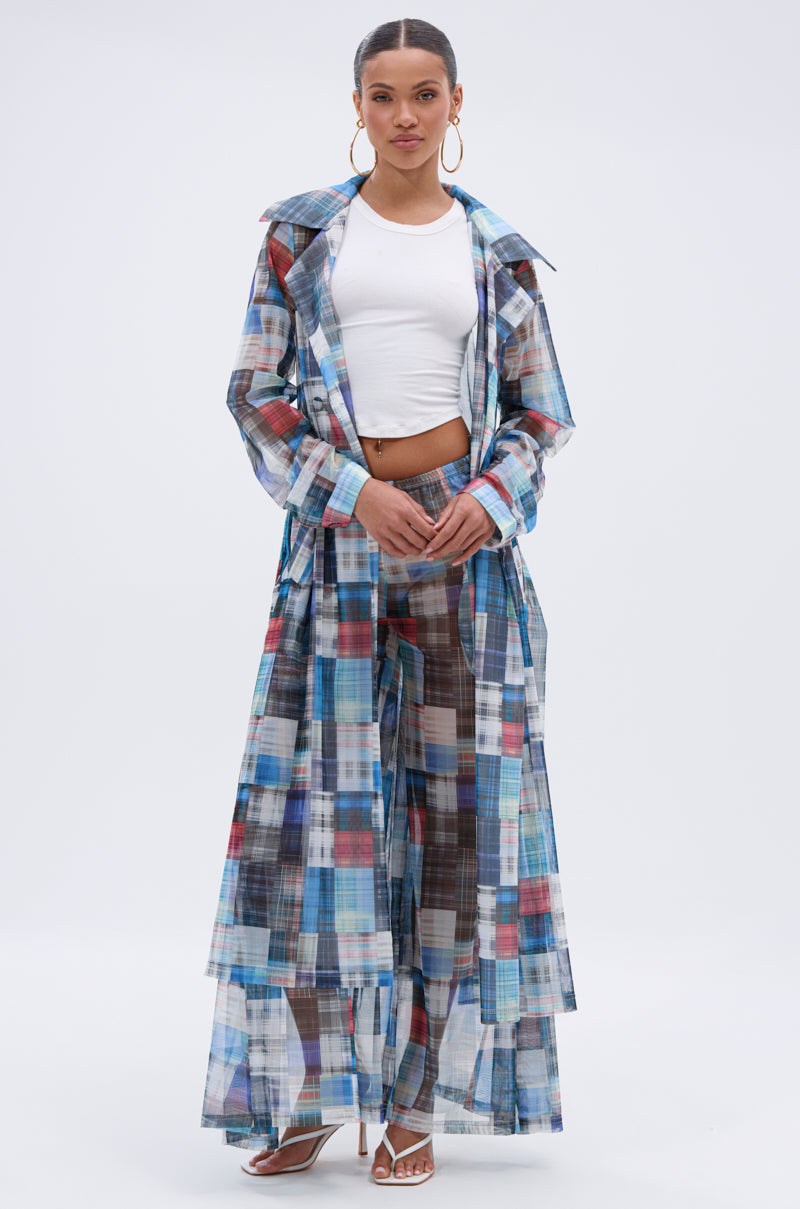 LIVING THE LIFE PLAID MESH TRENCH