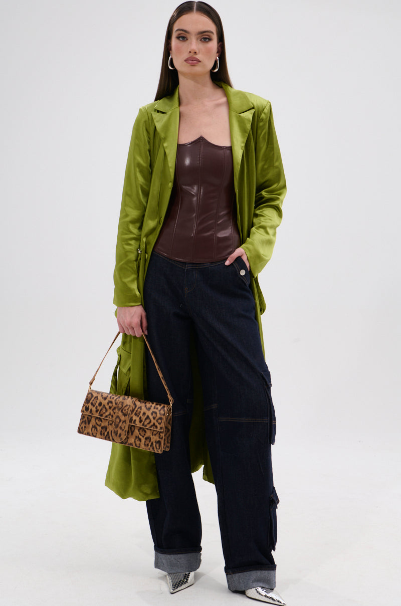 OUTTA TIME SATIN CARGO TRENCH