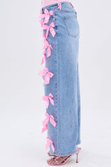 PRETTY IN PINK BOW DETAIL DENIM JEANS