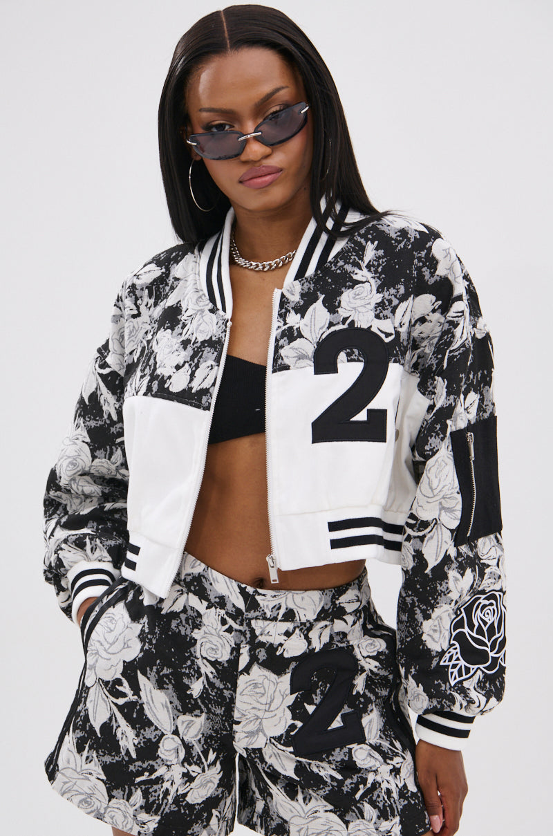 PAINT THE ROSES RED JACQUARD BOMBER