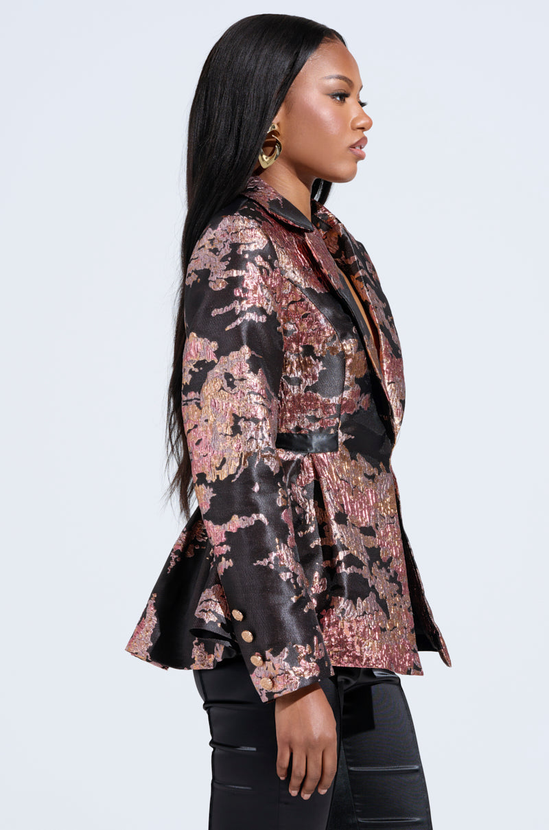 CANARY PEPLUM BLAZER IN BLACK MULTI