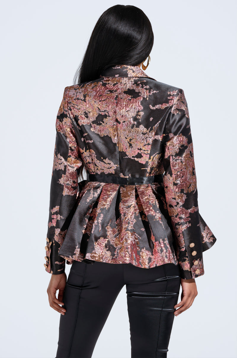 CANARY PEPLUM BLAZER IN BLACK MULTI