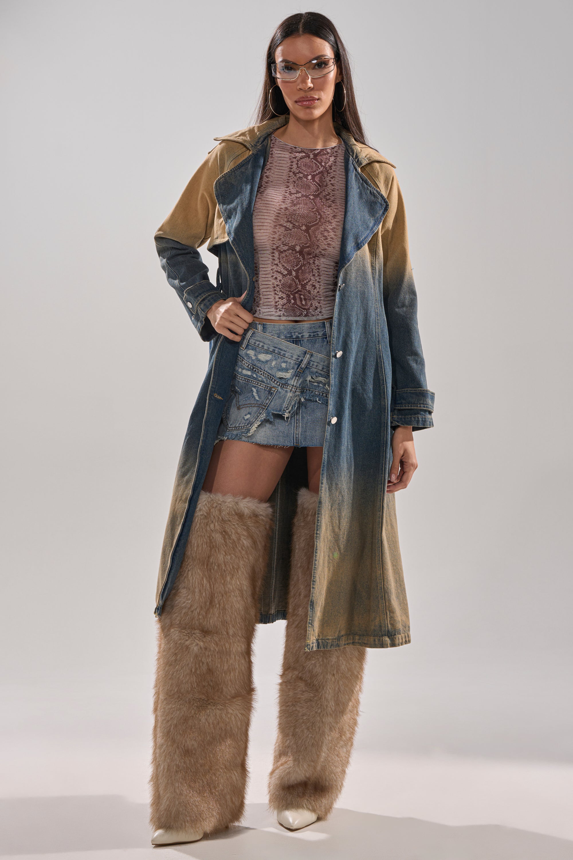 ACID WASHED DENIM TRENCH