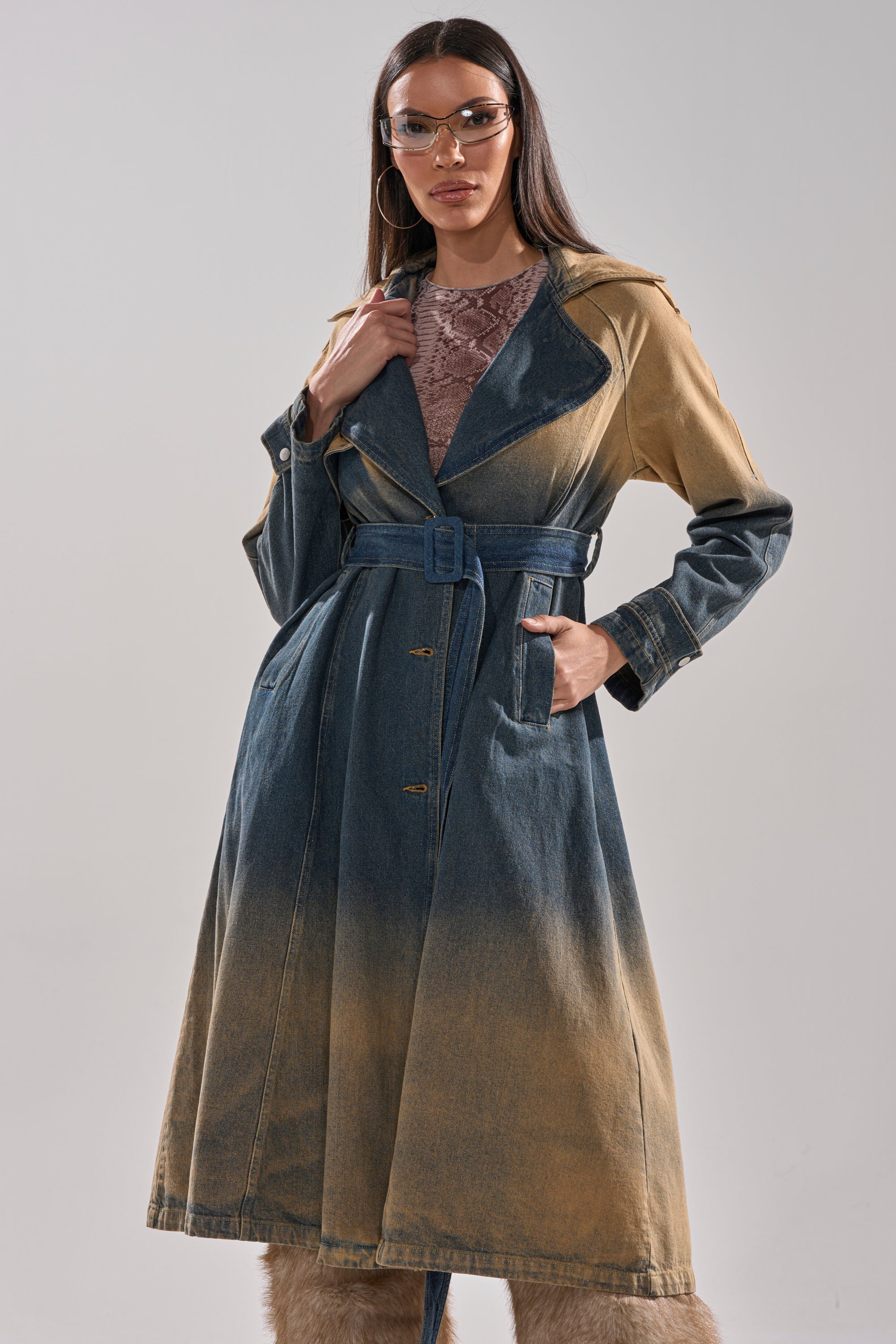 ACID WASHED DENIM TRENCH