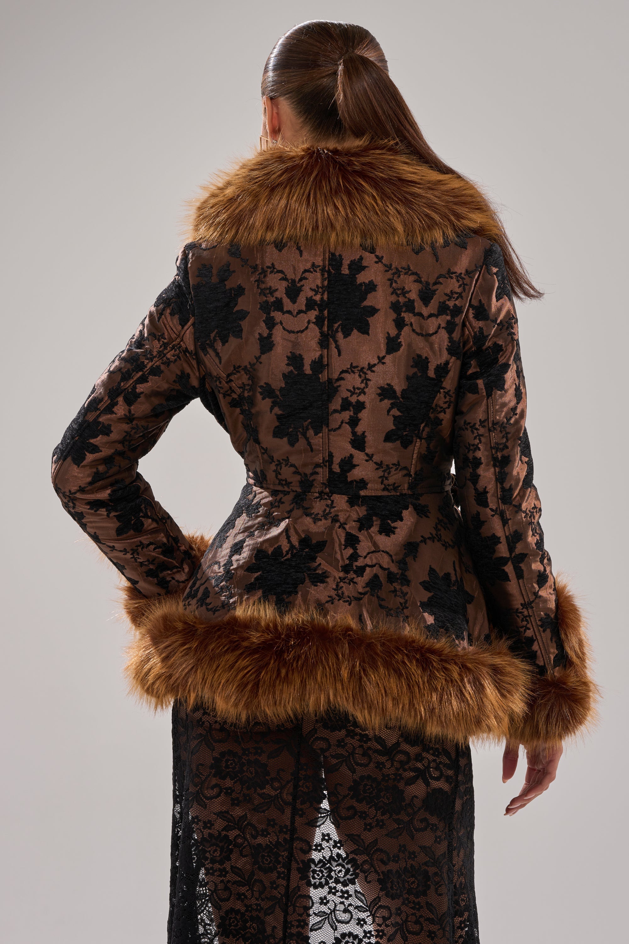 KENZY FUR TRIM MOTO IN JACQUARD