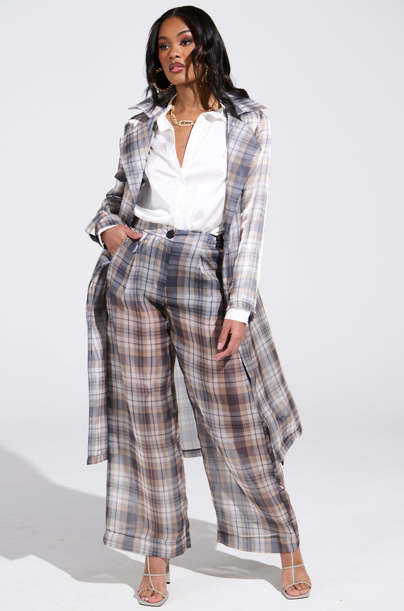 PLAID ABOUT YOU SHEER TRENCH