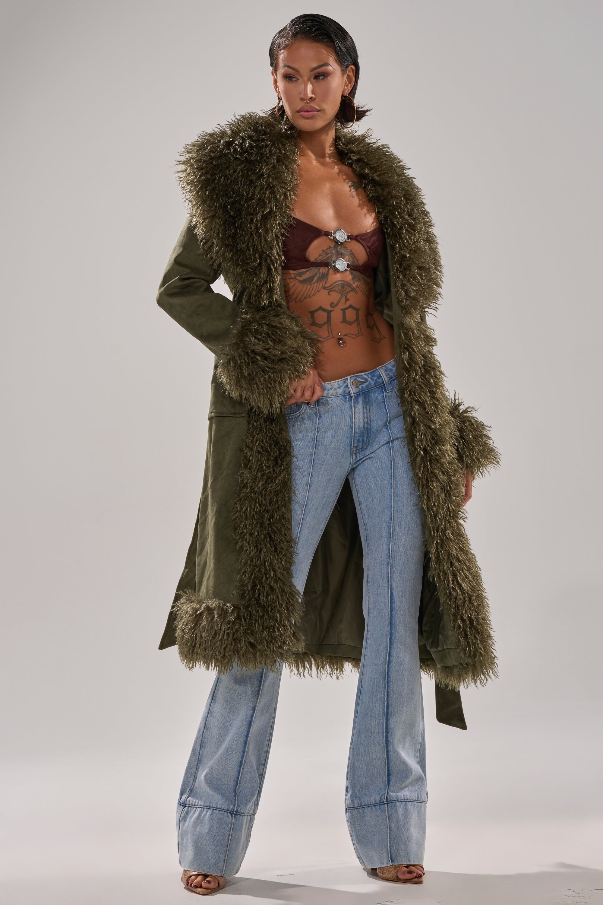 JADE FUR TRIM TRENCH
