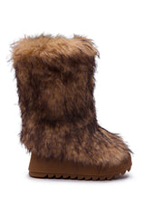 AZALEA WANG LEOPOLD BROWN MULTI FLAT FUR BOOT