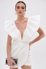 IRREPLACEABLE RUFFLE SLEEVE TULIP HEM MINI DRESS IN WHITE