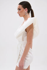 IRREPLACEABLE RUFFLE SLEEVE TULIP HEM MINI DRESS IN WHITE
