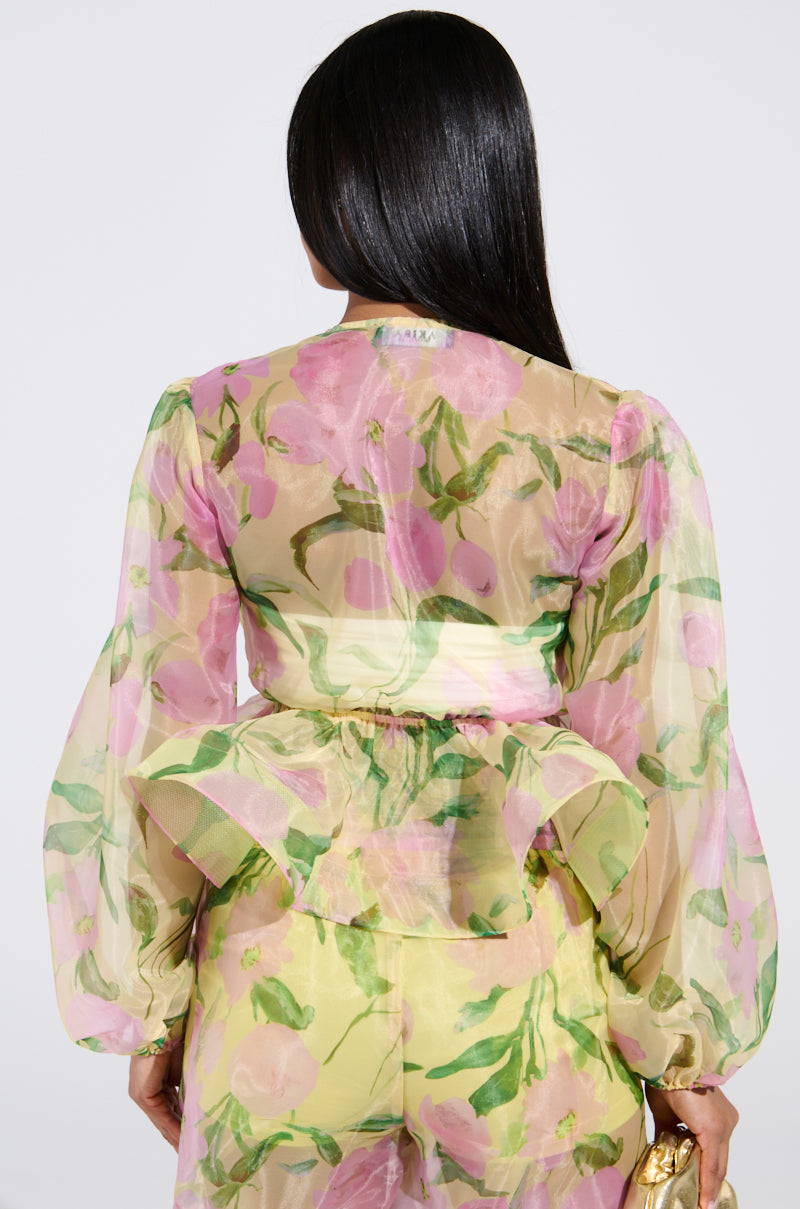 FLOWER POWER CHIFFON TIE-FRONT BLOUSE