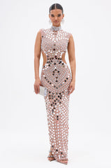 QUEEN OF EVERYTHING MIRRORED MAXI DRESS IN SILVER