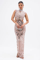 QUEEN OF EVERYTHING MIRRORED MAXI DRESS IN SILVER