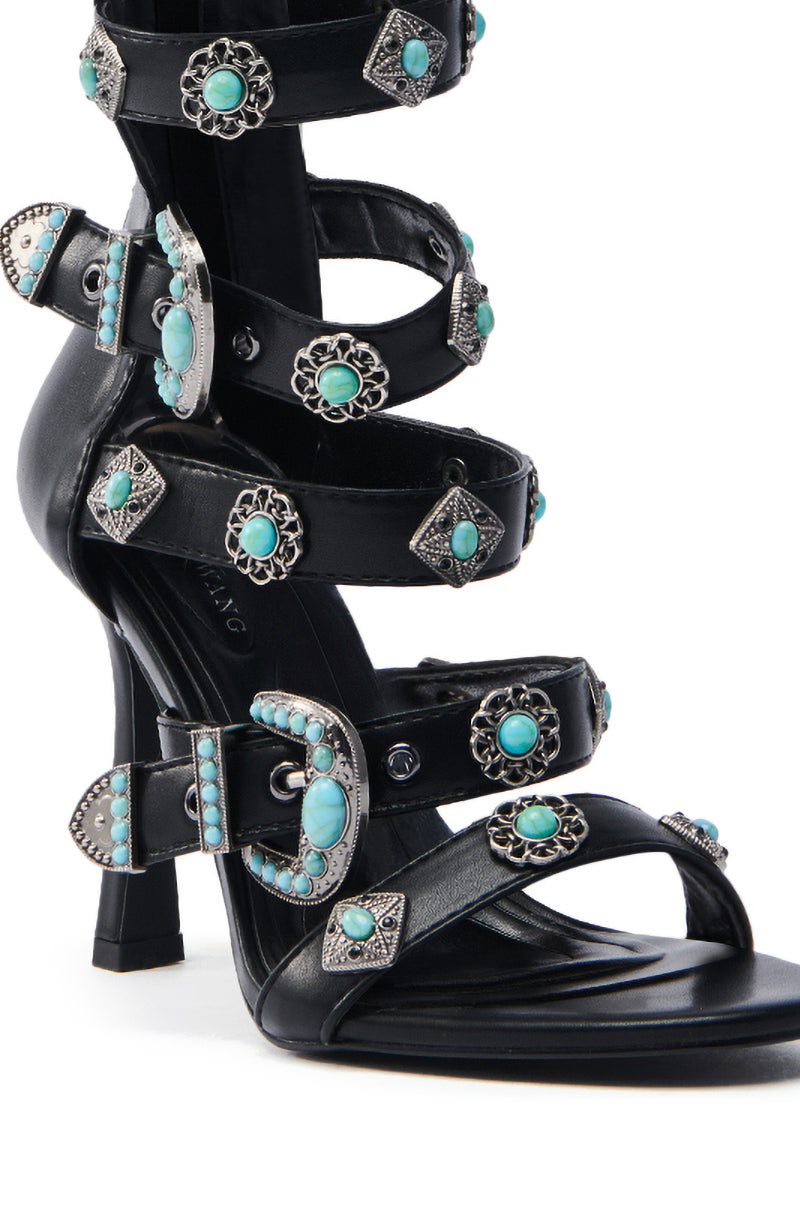 AZALEA WANG MACAW BLACK EMBELLISHED GLADIATOR STILETTO SANDAL