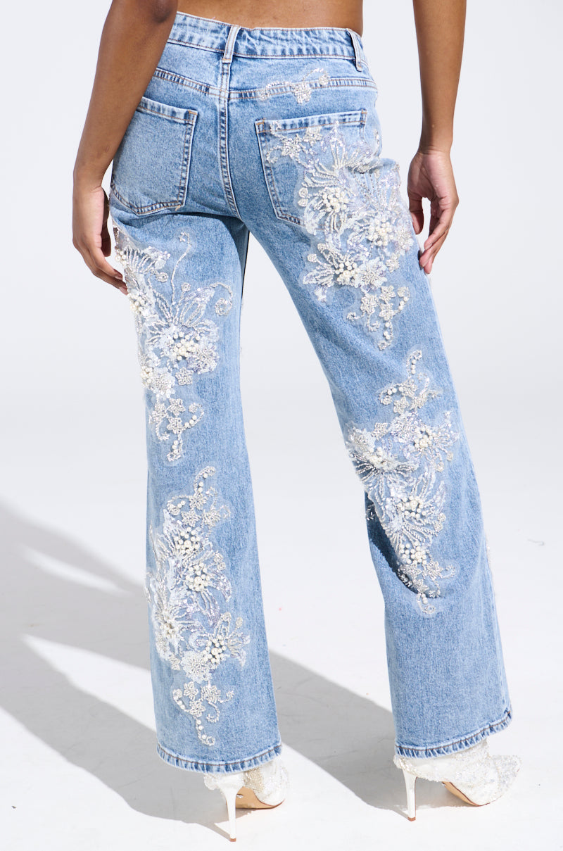BILLIONAIRE BELLE RHINESTONE AND PEARL JEANS