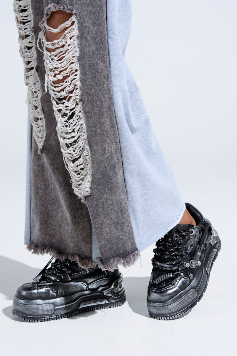 KOI FOOTWEAR METAMORPHOSIS BLACK FLAT DISTRESSED SNEAKER