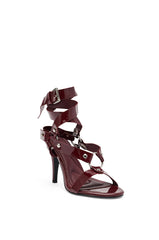 AZALEA WANG MORGANNA BURGUNDY PATENT SEXY STILETTO SANDAL