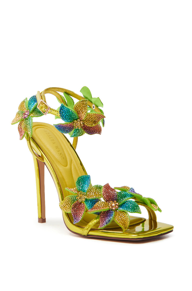 AZALEA WANG NERIYA MULTI RHINESTONE FLOWER STILETTO SANDAL