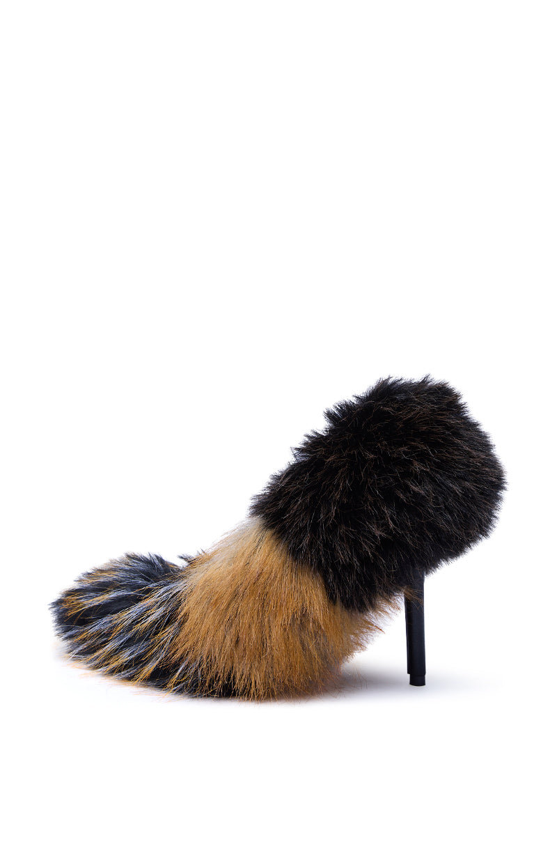 AZALEA WANG OMIRCON BLACK AND TAN FUR STILETTO PUMP
