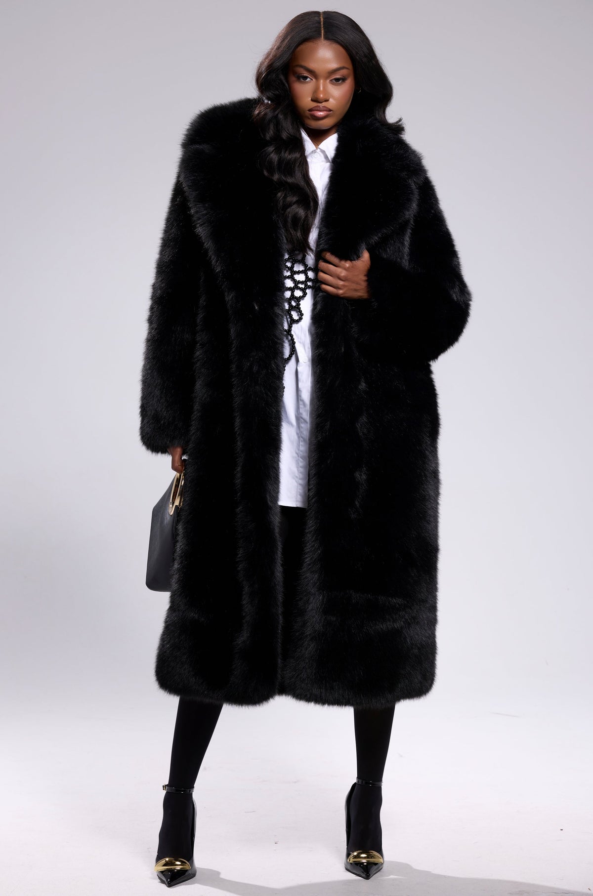 OSLO FAUX FUR COAT IN BLACK