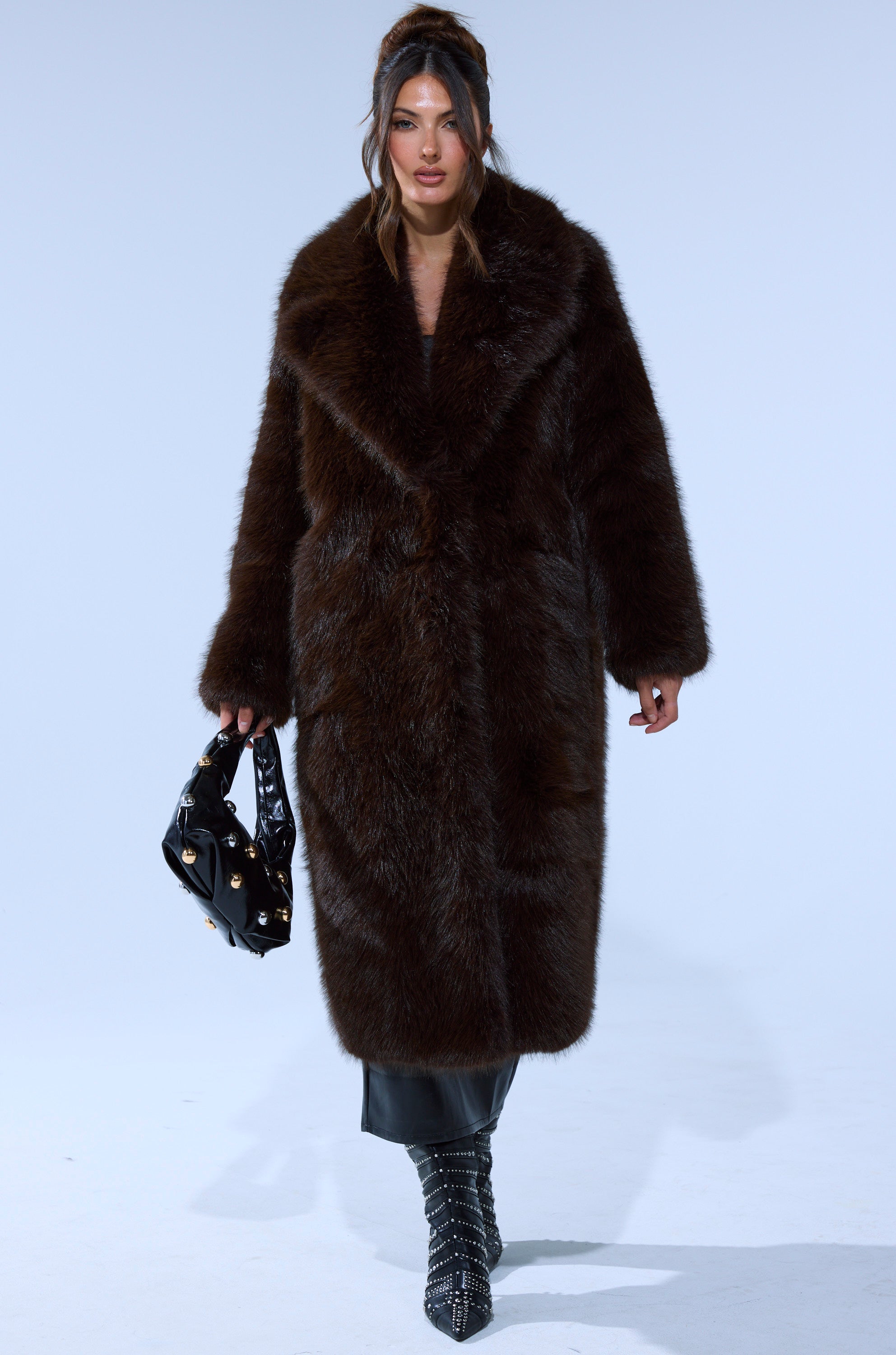 OSLO FAUX FUR COAT IN CHOCOLATE