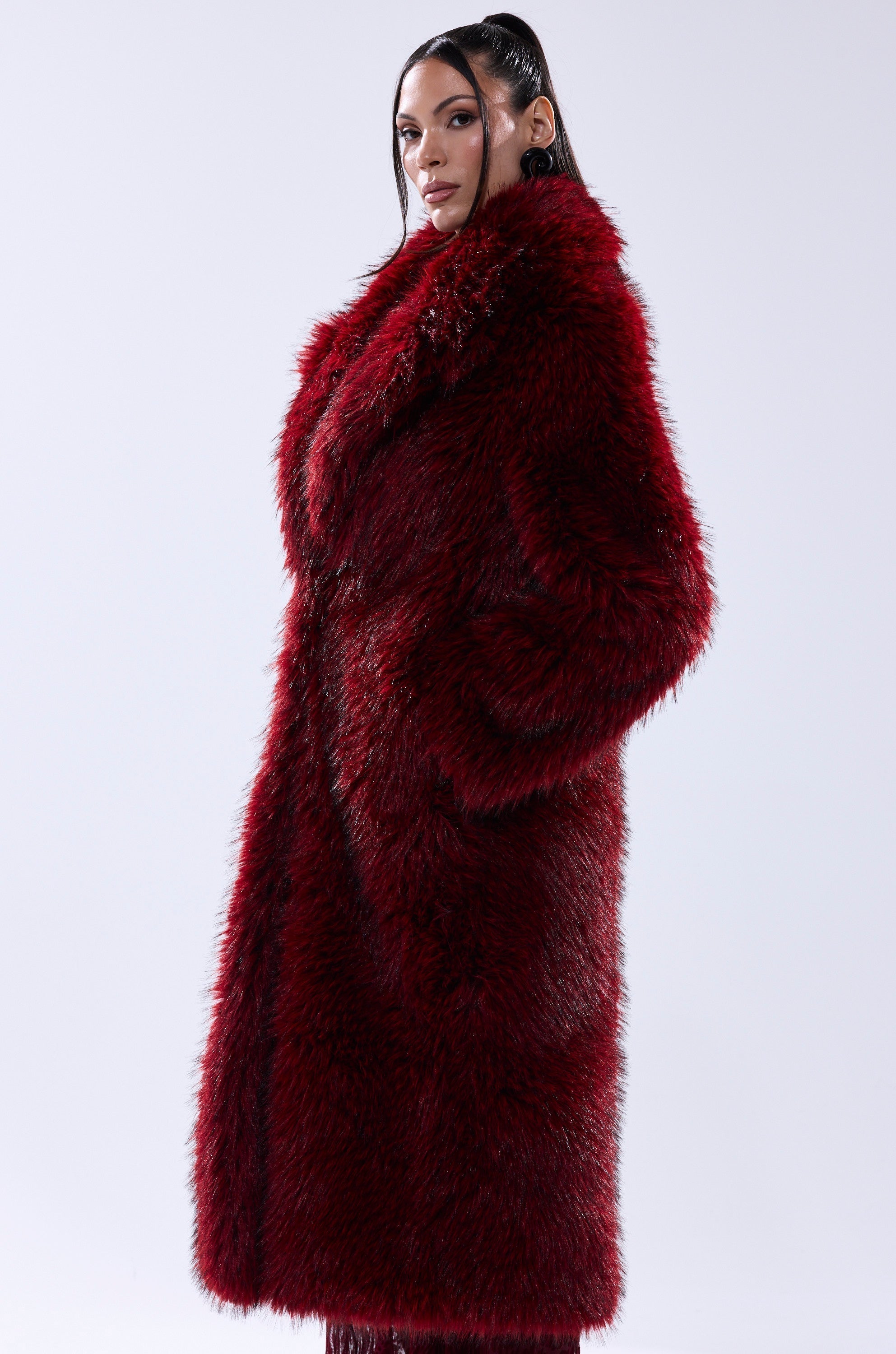 OSLO FAUX FUR COAT IN RED MULTI