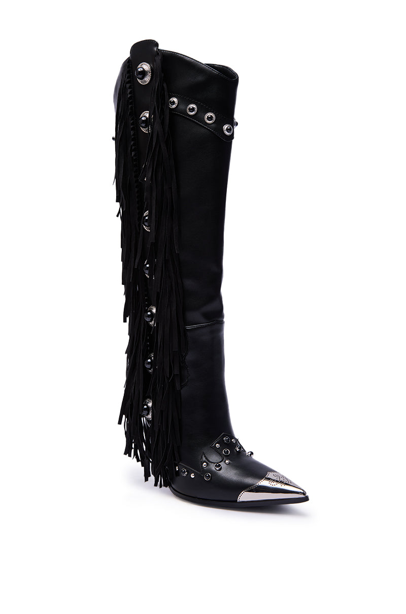 AZALEA WANG PELAGIANA BLACK WESTERN POINTED TOE STILETTO BOOT