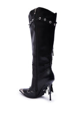 AZALEA WANG PELAGIANA BLACK WESTERN POINTED TOE STILETTO BOOT
