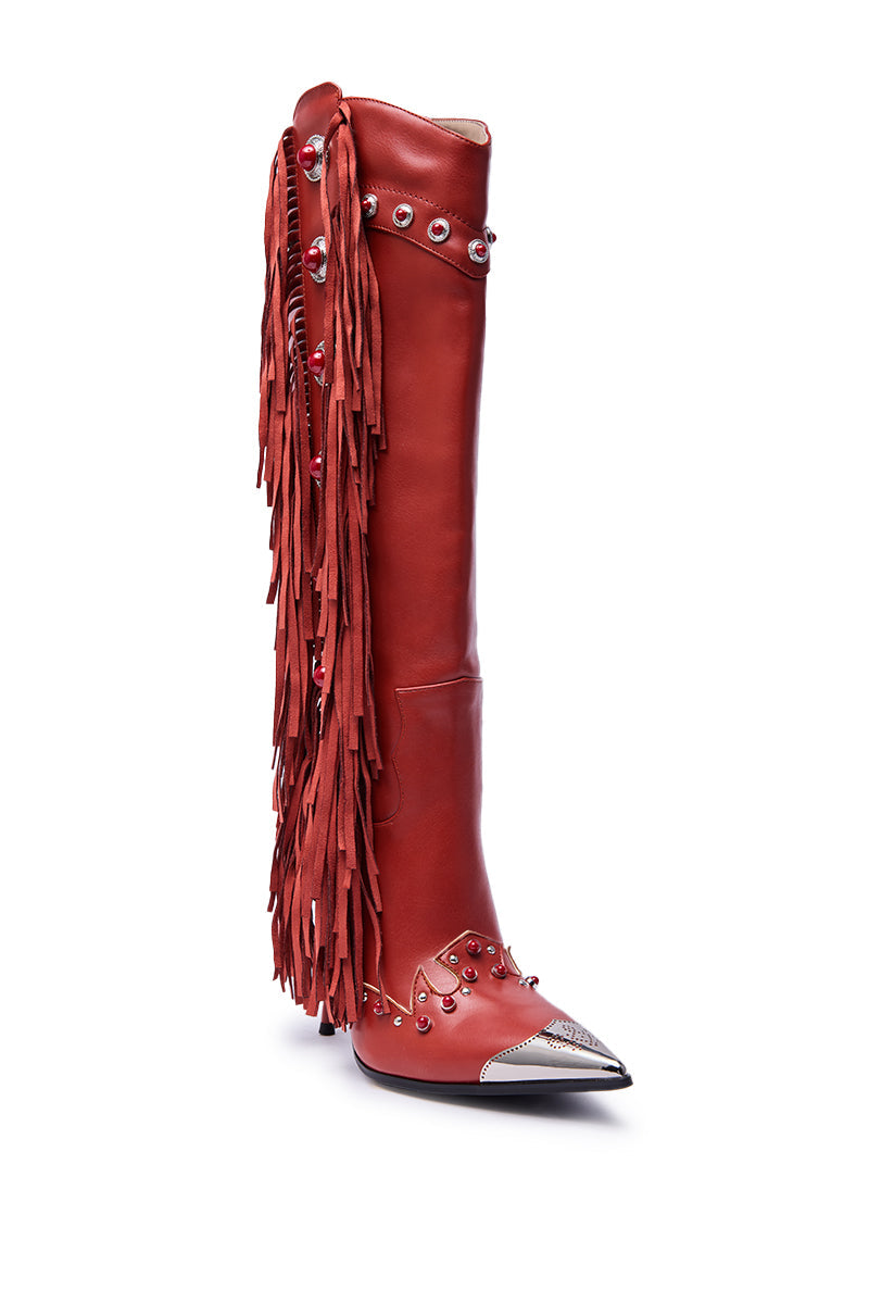 AZALEA WANG PELAGIANA RED WESTERN POINTED TOE STILETTO BOOT