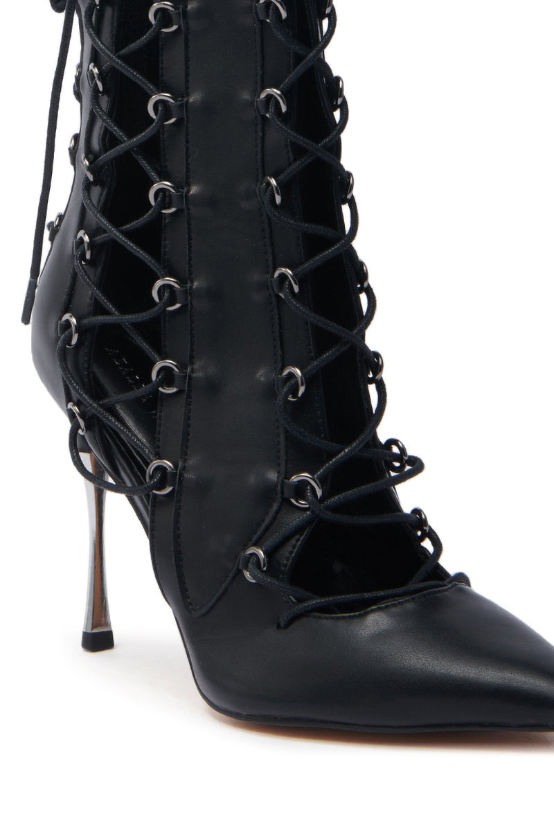 AZALEA WANG PONCIA BLACK LACE UP BLACK BOOTIE