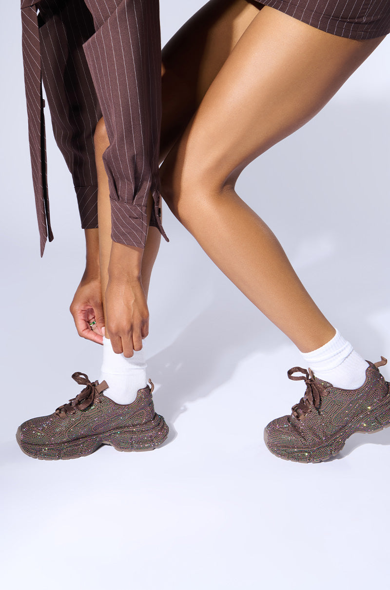 PRINCESS BROWN EMBELLISHED SNEAKER