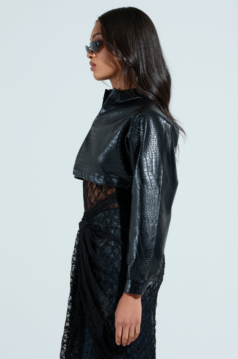 NATALIA CROCODILE PU BUTTON DOWN SHIRT