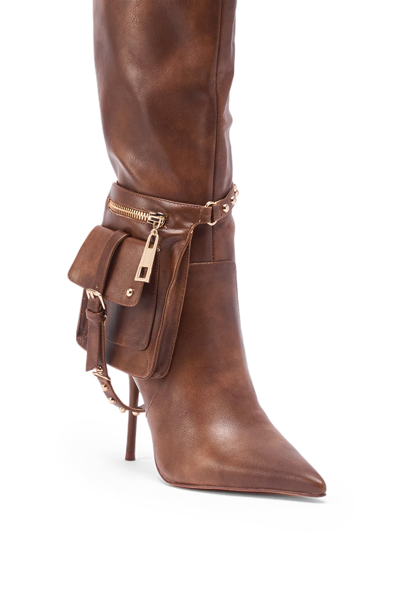 AZALEA WANG RONDEL BROWN DISTRESSED STILETTO BOOT