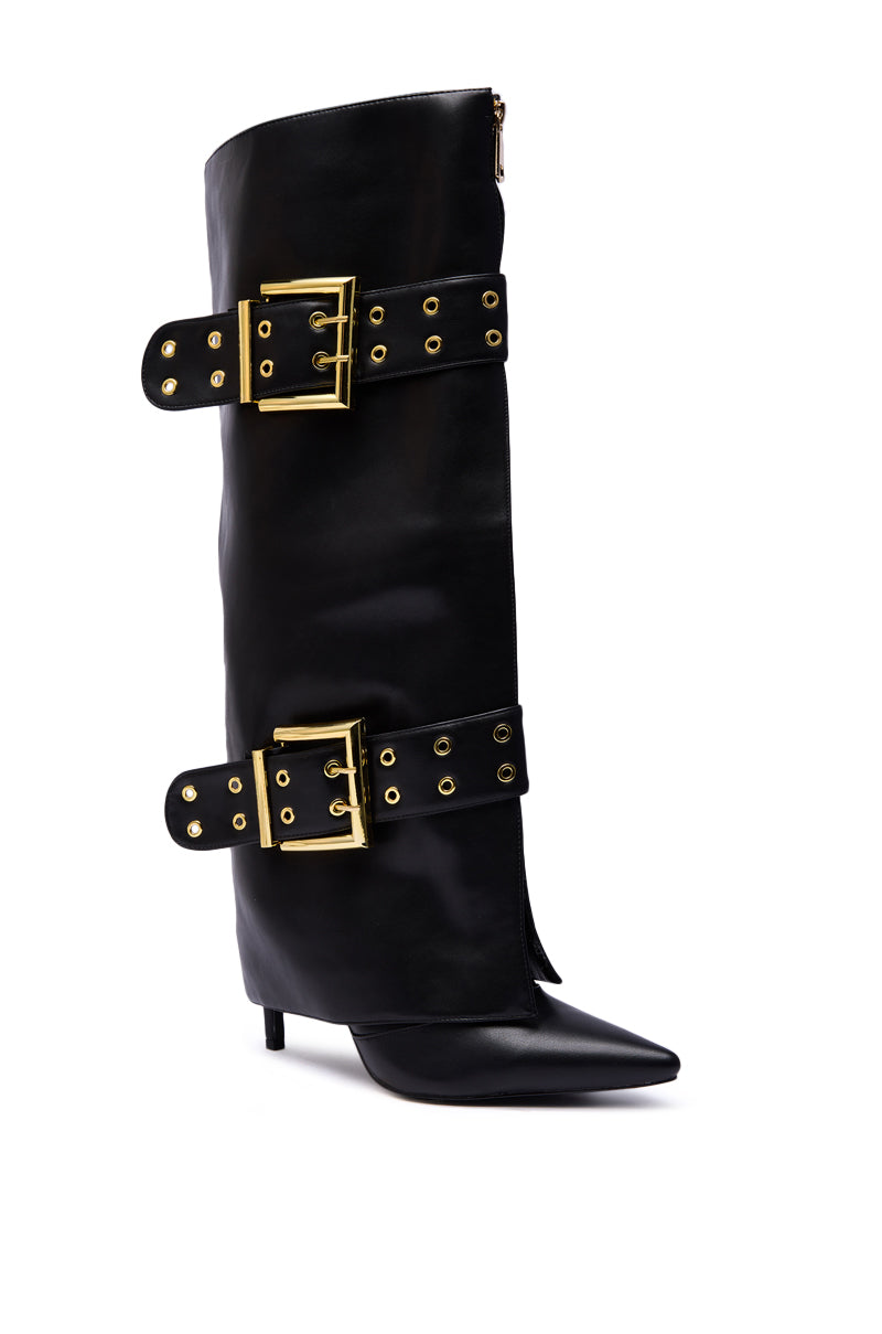 AZALEA WANG ROOVER BLACK HARDWARE EMBELLISHED STILETTO BOOT
