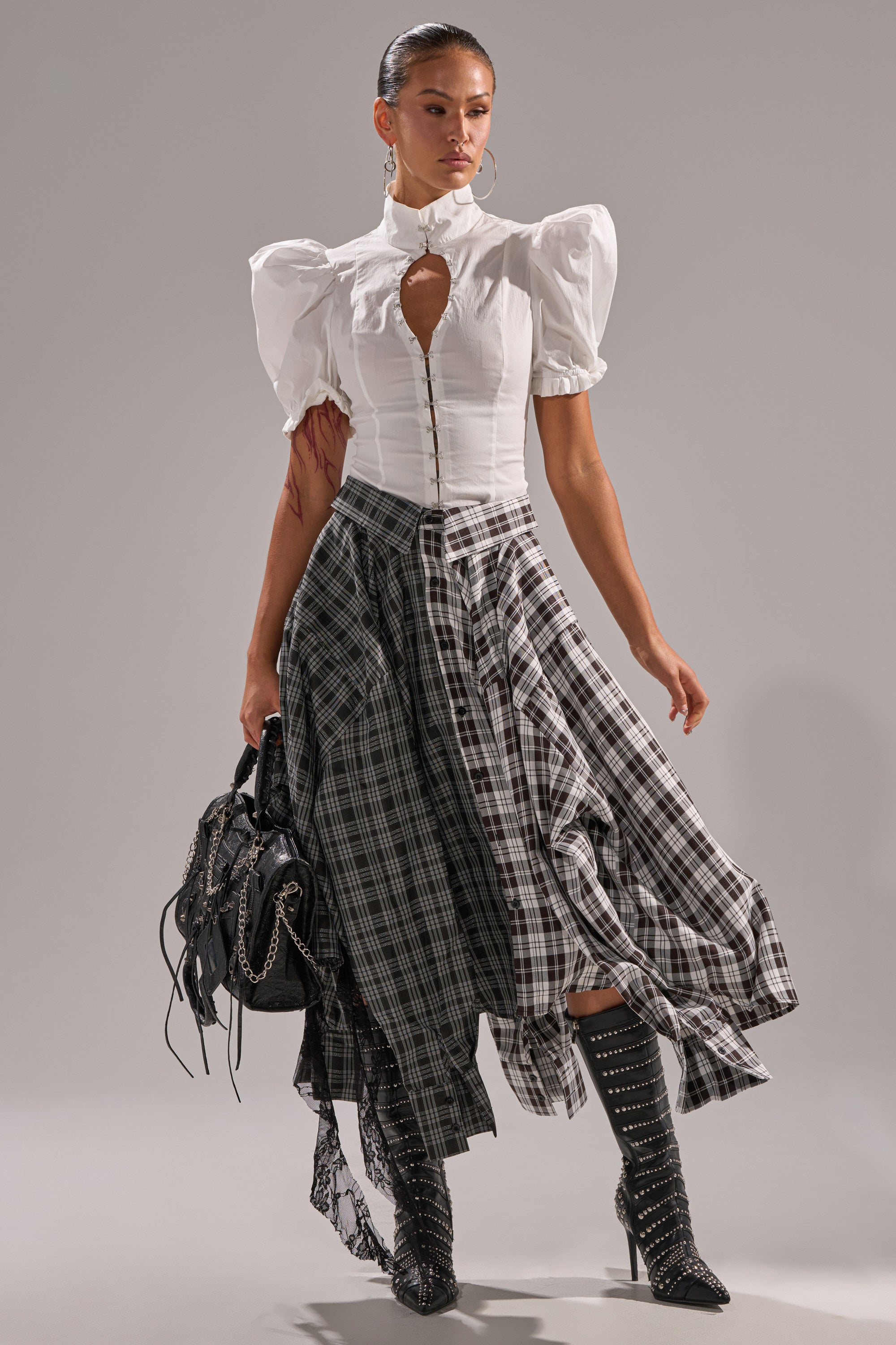 FALL VIBES PLAID MIDI SKIRT