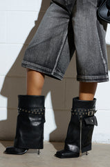 AZALEA WANG SAYLAH BLACK FOLD OVER STILETTO BOOTIE