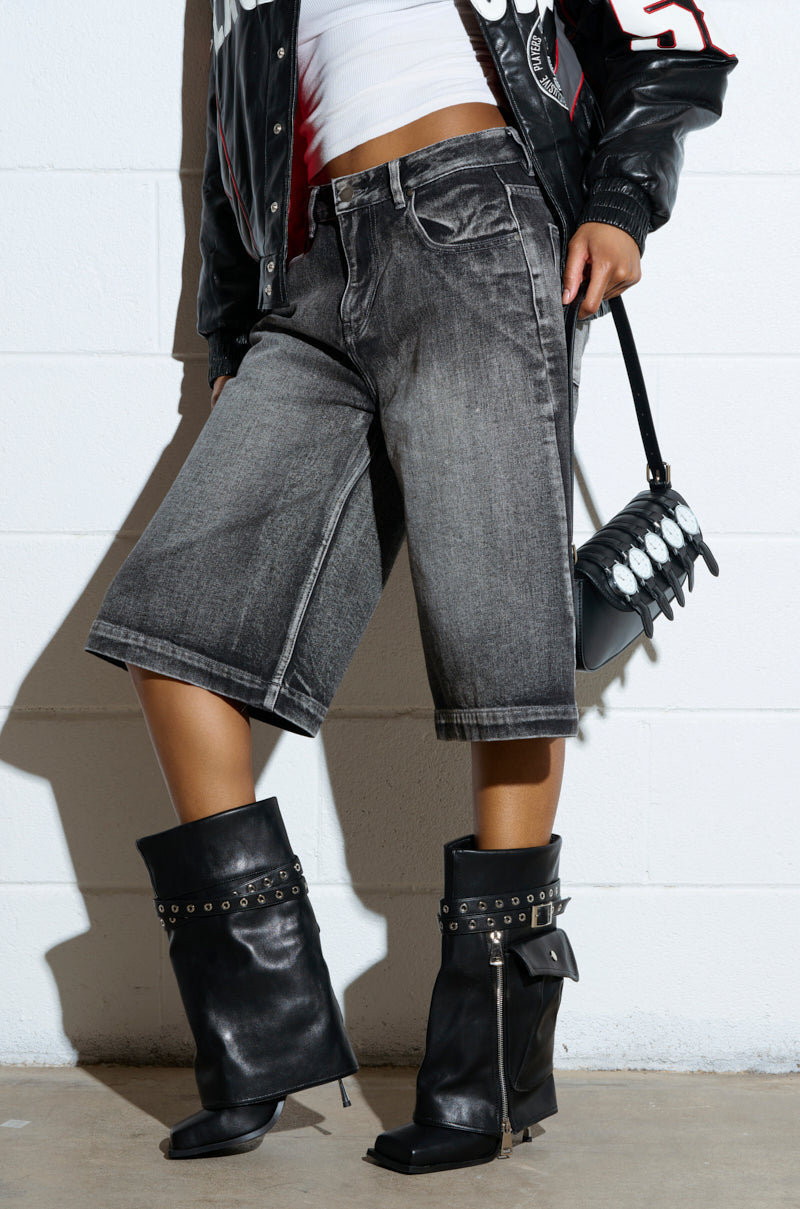 AZALEA WANG SAYLAH BLACK FOLD OVER STILETTO BOOTIE