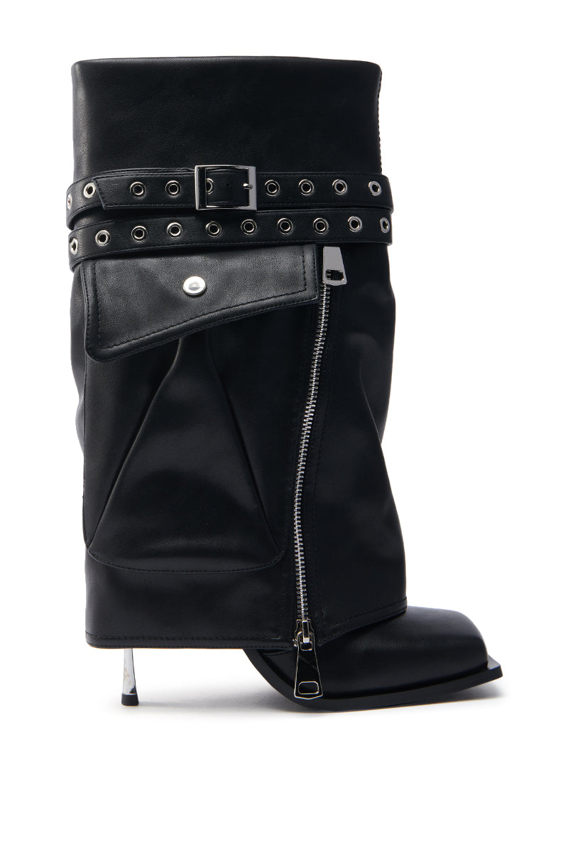 AZALEA WANG SAYLAH BLACK FOLD OVER STILETTO BOOTIE