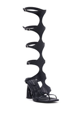 AZALEA WANG SEAMUS BLACK CROC NOVELTY HEEL SANDAL