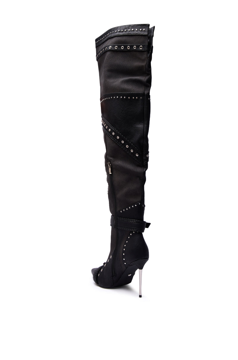 AZALEA WANG SEASON BLACK MULTI EMBELLISHED STILETTO BOOT