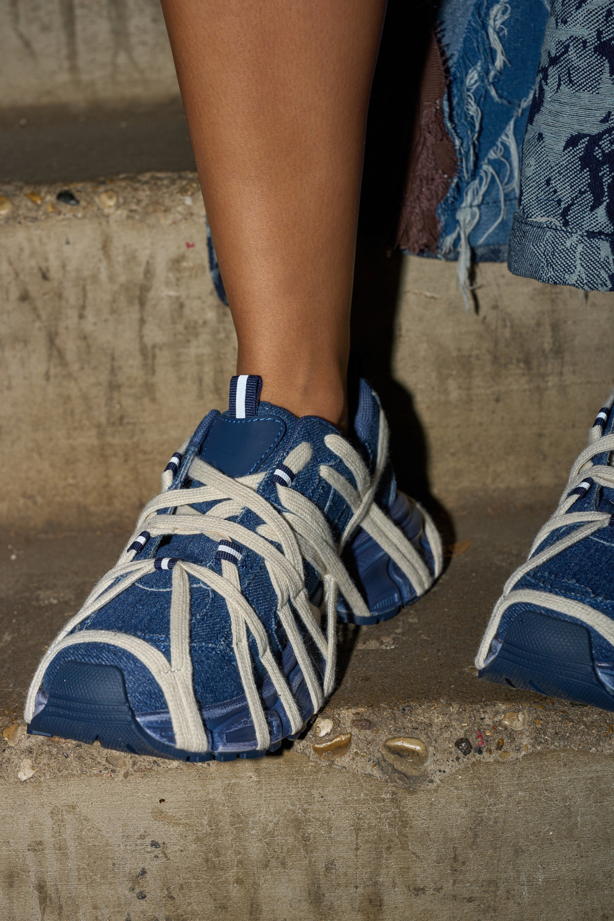 AZALEA WANG SELIE DENIM LACE DETAIL SNEAKER