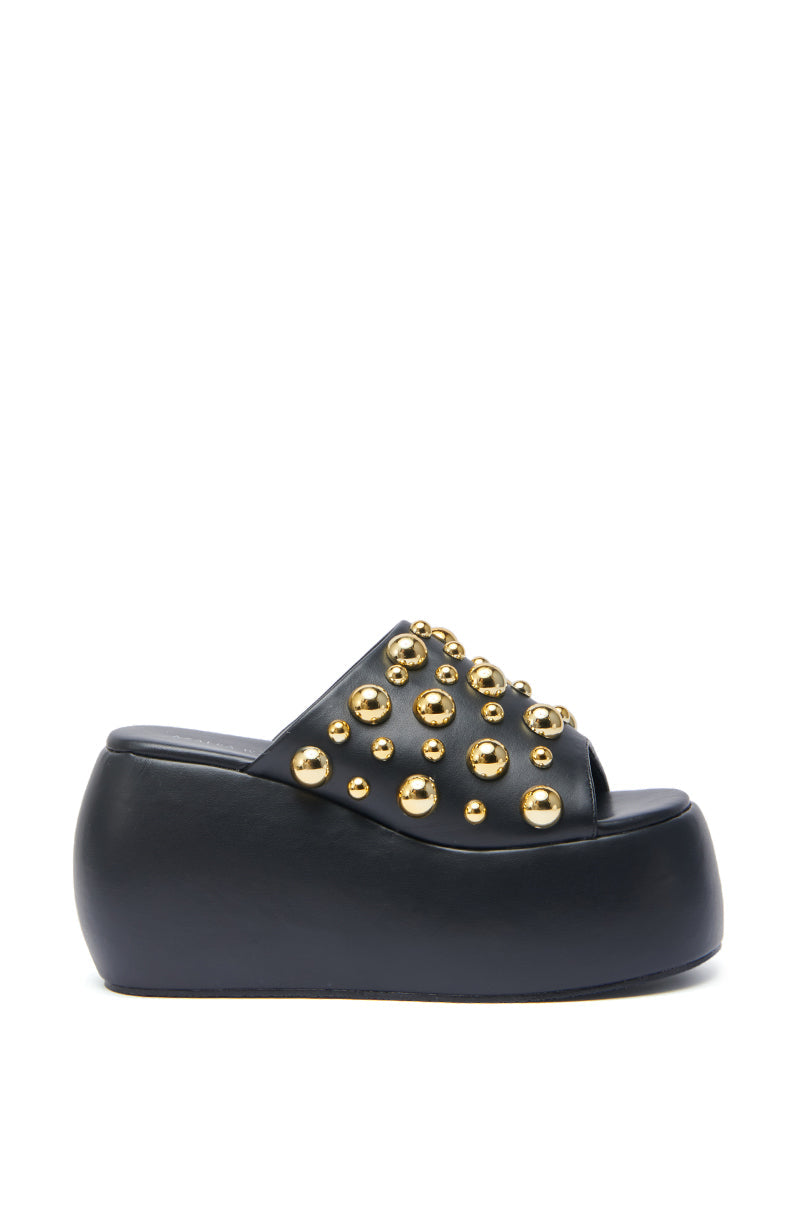 AZALEA WANG SERGO BLACK EMBELLISHED CHUNKY SANDAL